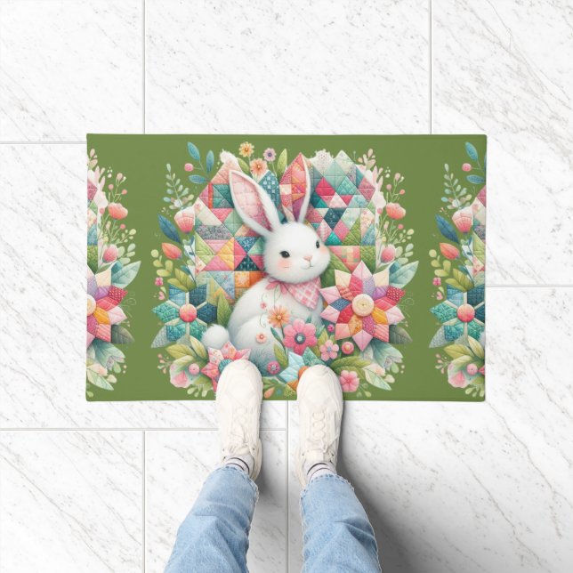 Paillasson Lapin avec courtepointe et fleurs (Intérieur)