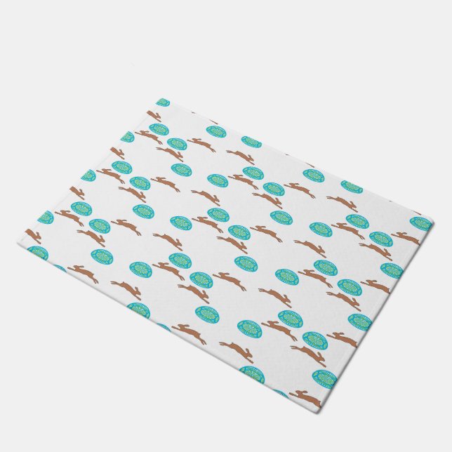 Paillasson lapin de pâques et oeufs sur blanc (Incliné)