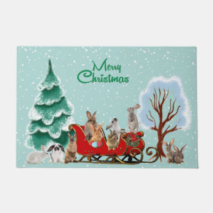 Paillasson Lapin Lapin Père Noël Sled Porte de vacances