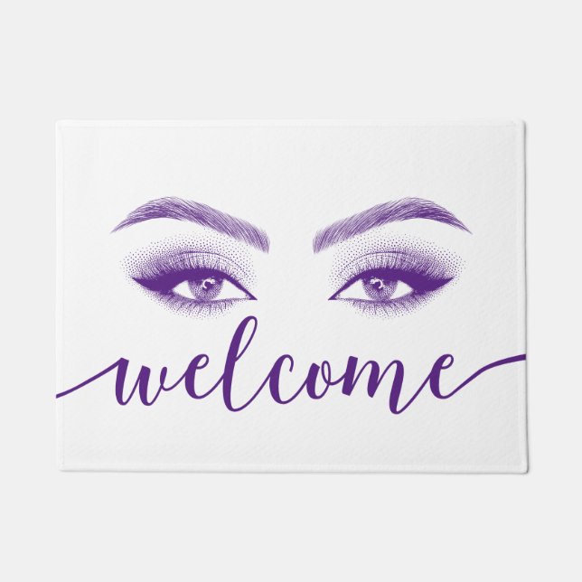 Paillasson Lashes & Brows Beauty Salon Purple Script Bienvenu (Devant)