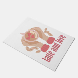 Paillasson Latte et coupe d'amour, mains et citation de café