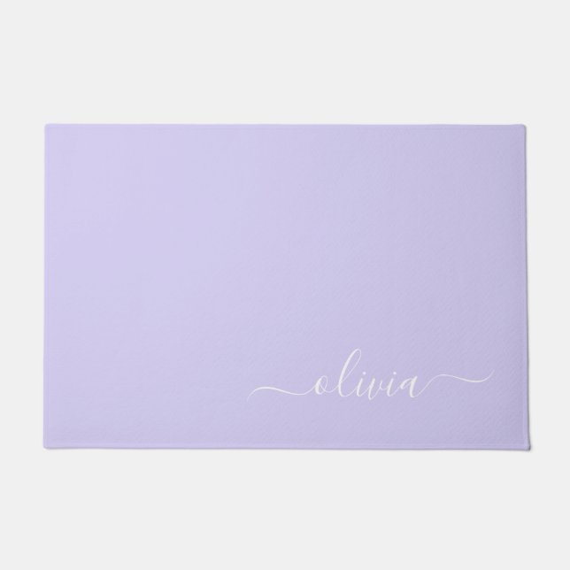 Paillasson Lavande Purple Script Moderne Fille Monogramme Nom (Devant)