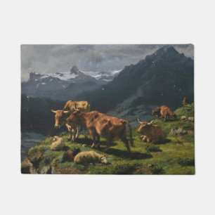 Paillasson Le bétail et le mouton dans un paysage alpin