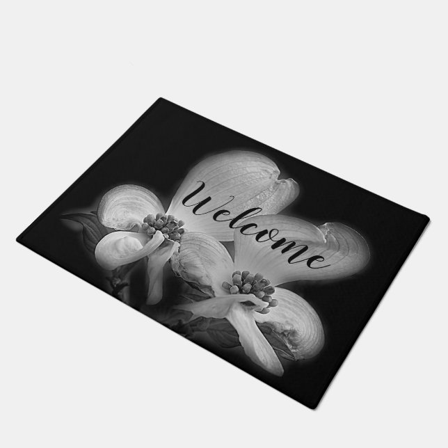 Paillasson Le Dogwood Fleurit En Noir Et Blanc (Incliné)