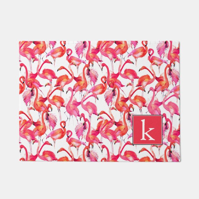 Paillasson Le Flamant rose d'aquarelle dans les aquarelles | (Devant)