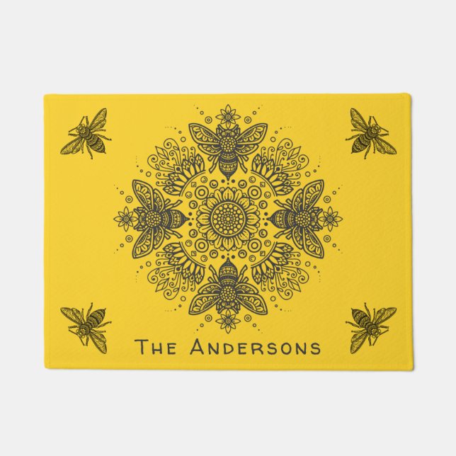 Paillasson Le Mandala des Abeilles Noires personnalisées (Devant)