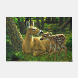 Paillasson Le printemps blanc Fawn et la mère Deer
