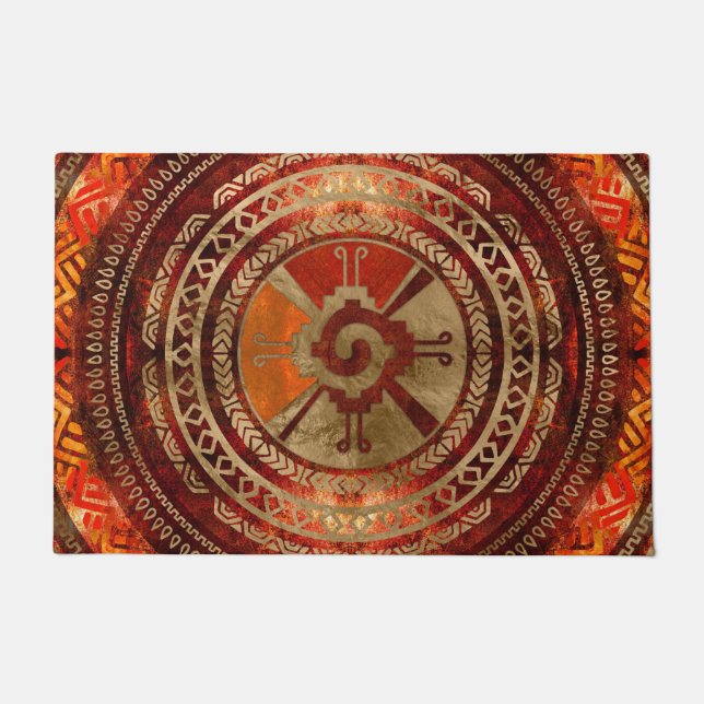 Paillasson Le symbole maya de Hunab Ku a brûlé l'orange et (Devant)