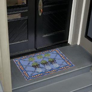 Paillasson Leopard Bleu Bambou Chinoiserie Ginger Jar Doormat