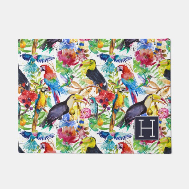 Paillasson Les perroquets colorés d'aquarelle | ajoutent (Devant)