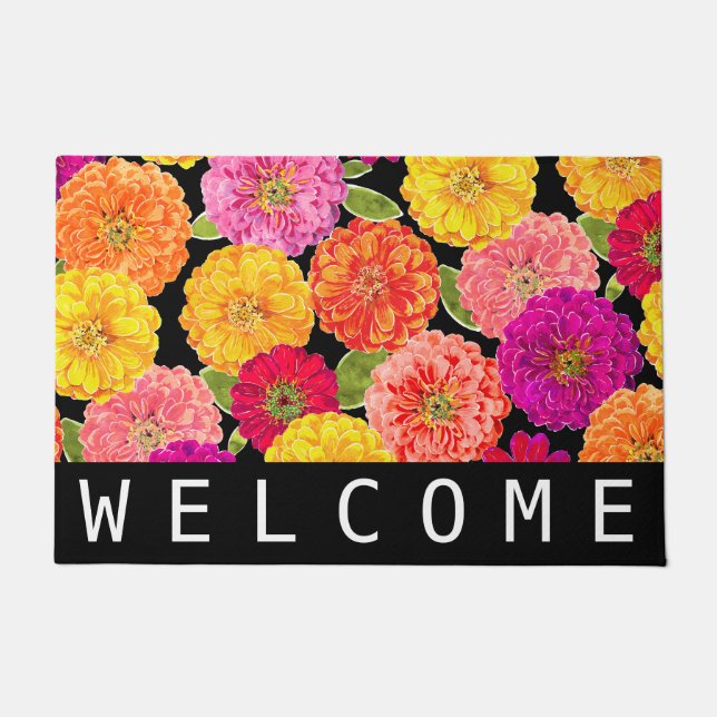 Paillasson L'été Pink Yellow Zinnias Floral Accueil (Devant)