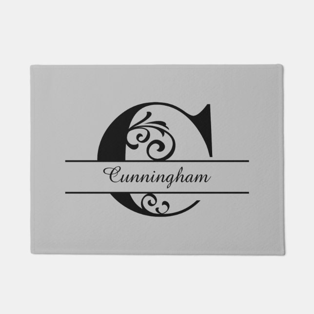 Paillasson Lettre florissante monogramme C avec nom mat (Devant)