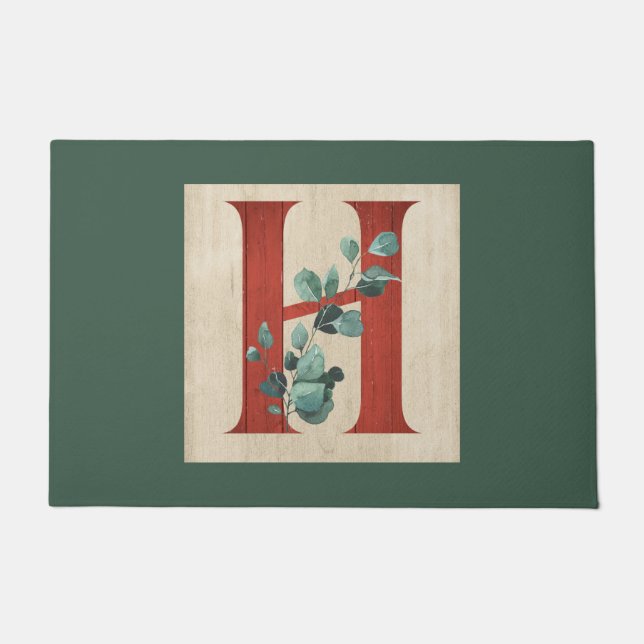 Paillasson LETTRE H EN BOIS rustique ET Eucalyptus (Devant)