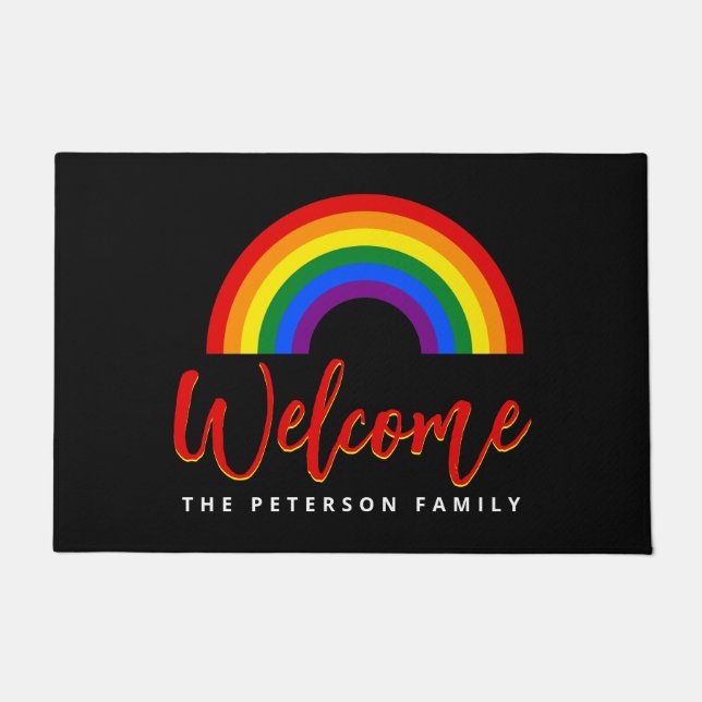 Paillasson LGBT | Gay pride arc-en-ciel Personnaliser noir (Devant)