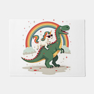 Paillasson Licorne Arc-en-Ciel Chevauchant T rex - Garçons Fi