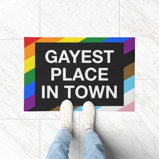 Paillasson Lieu Gayest En Ville LGBTQ Rainbow Stripes Pride (Intérieur)