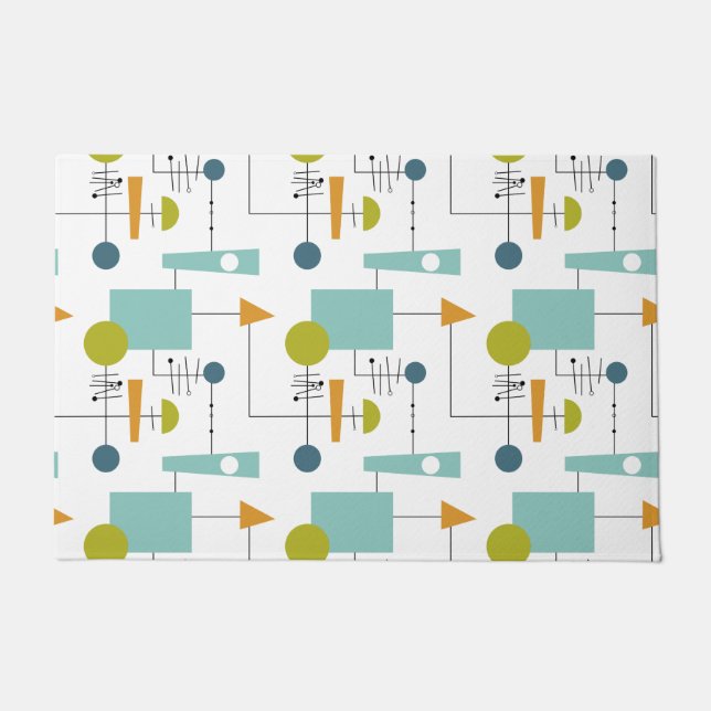 Paillasson Lignes De Formes Vertes Turquoise Orange Mi-Siècle (Devant)