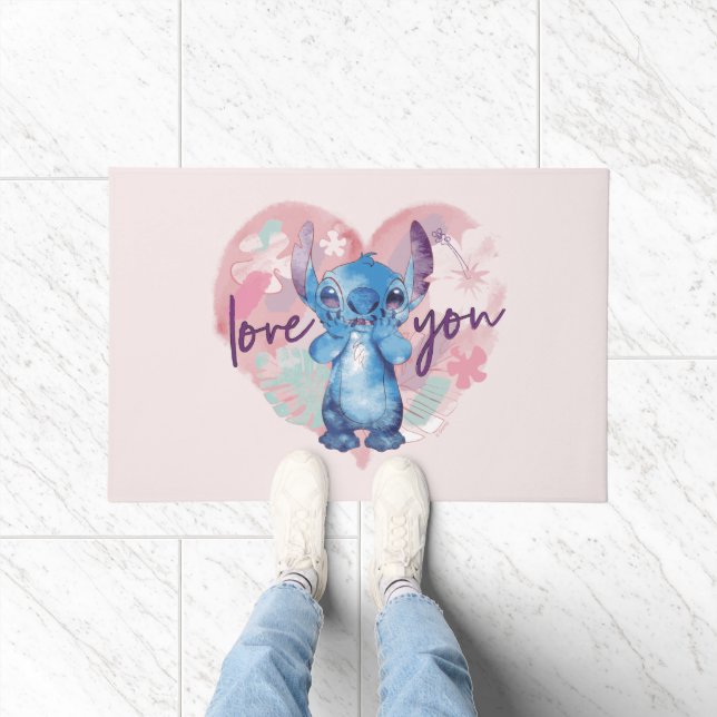 Paillasson Lilo & Stitch | Stitch Watercolor Valentine Heart (Intérieur)