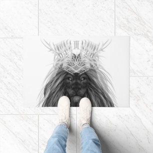Paillasson Lion noir avec couronne Antlers et monogramme