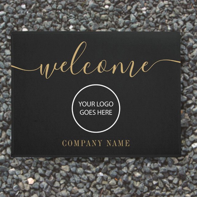 Paillasson Logo de l'entreprise Gold Black Welcome (Créateur téléchargé)