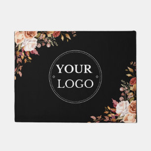 Paillasson Logo d'entreprise Moderne Floral Noir promotionnel