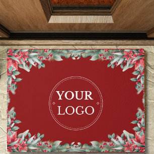 Paillasson Logo d'entreprise Moderne Noël Floral Rouge