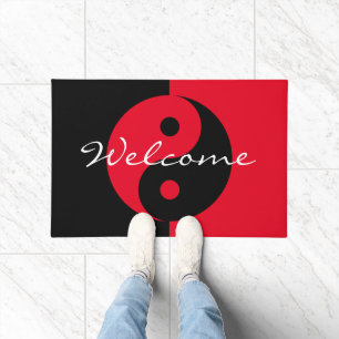 Paillasson Logo Yin Yang rouge et noir mat de bienvenue