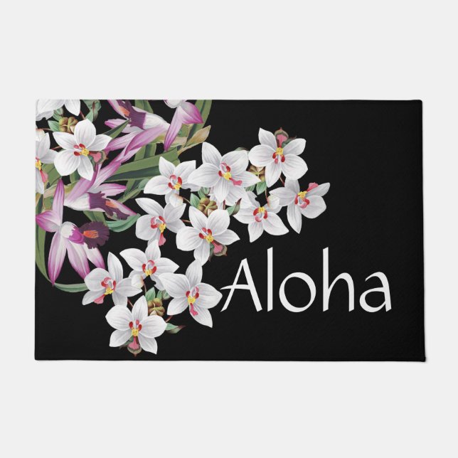 Paillasson L'orchidée tropicale d'île fleurit floral Aloha (Devant)
