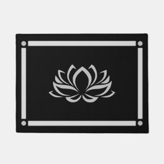 Paillasson Lotus argenté sur mat noir