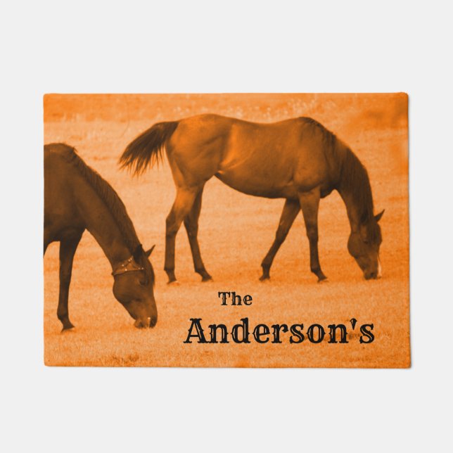 Paillasson L'ouest sauvage, chevaux, ajoutent la natte de nom (Devant)