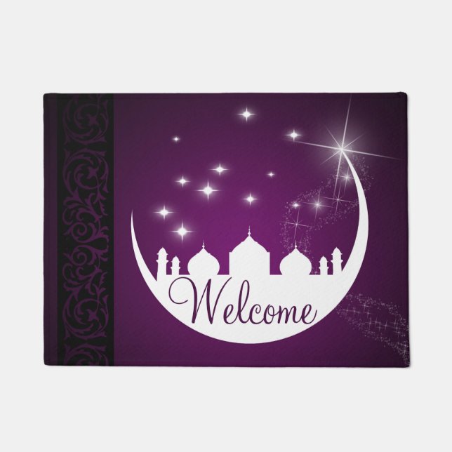 Paillasson Lune avec Mosquée Silhouette Bienvenue Porte Mat (Devant)