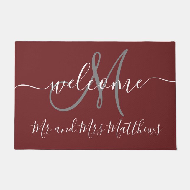 Paillasson M. et Mme Monogram Script Wedding de Bourgogne (Devant)