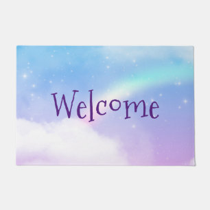 Paillasson Magique Pastel Clouds et un arc en ciel Bienvenue