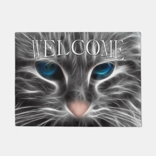 Paillasson Magnifique visage de chat aux yeux bleus