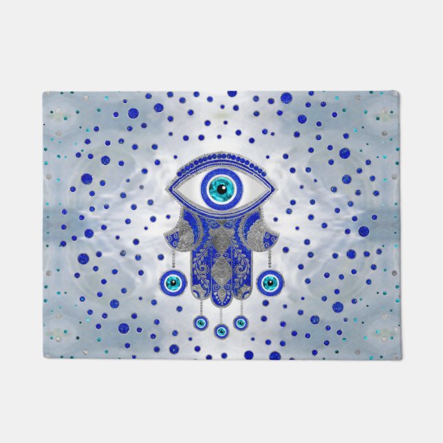 Paillasson Main de Hamsa - Main de Fatima Lapis Lazuli et Arg (Devant)