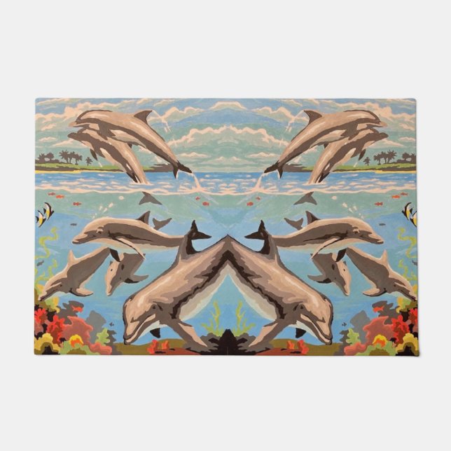 Paillasson Main Painted by Number | Dolphins | (Devant)