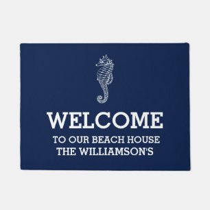 Paillasson Maison de plage Nom de famille Navy   Hippocampe