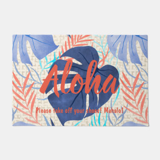 Paillasson Maleah Monstera Tropical Hawaiian Watercolor- Blue