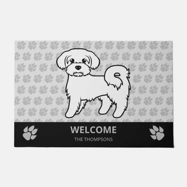 Paillasson Maltese Chien de Dessin Animé Mignon & Texte Perso (Devant)