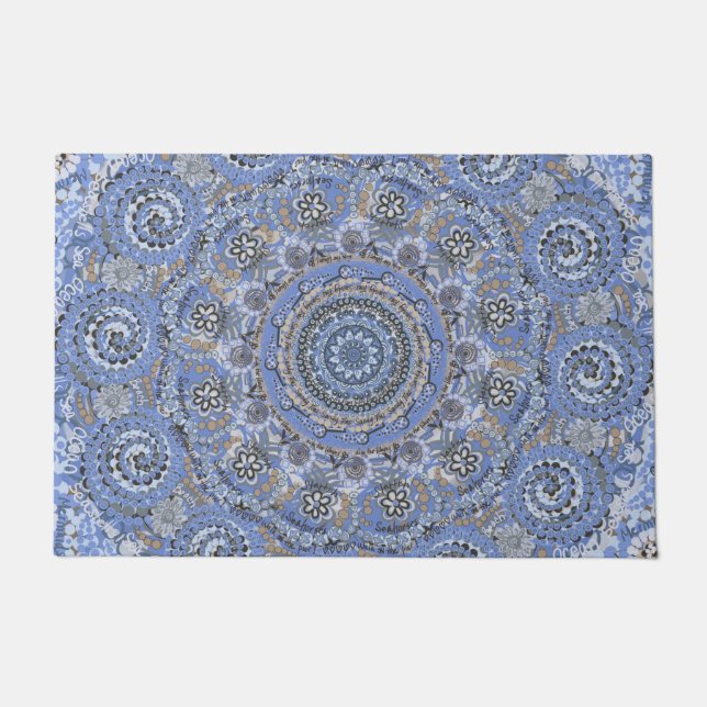 Paillasson Mandala Bleu Avec Des Mots Vie Mer De Plage (Devant)