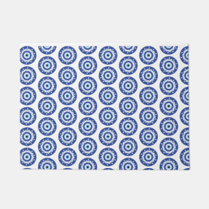 Paillasson Mandala Grec Mal Eye Motif Bleu Blanc