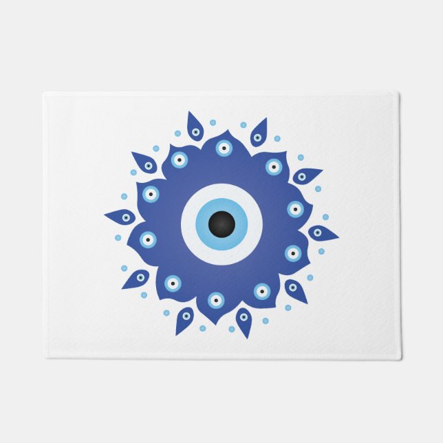 Paillasson Mandala Grec Mal Oeil Bleu Blanc (Devant)