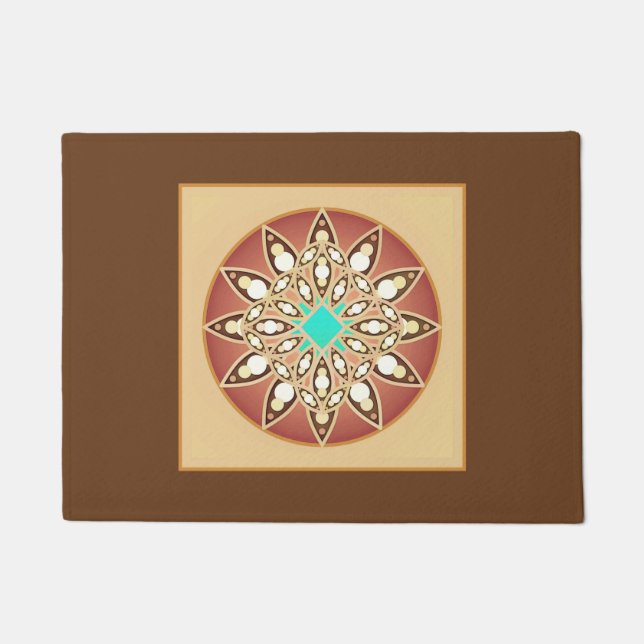 Paillasson Mandala motif en caramel et chocolat (Devant)