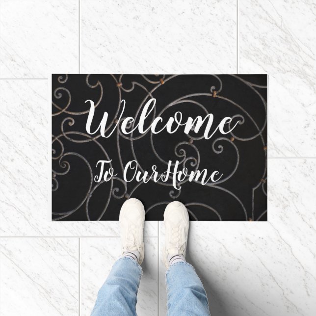 Paillasson Manteau de porte Noir/Blanc "Bienvenue" (Intérieur)