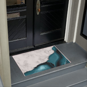 Paillasson Marbre blanc Parties scintillant argent Turquoise 