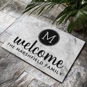 Paillasson Marbre tendance Faux avec Monogramme de famille pe
