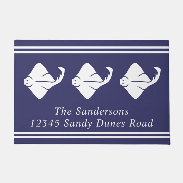 Paillasson Marine Bleu Côtier Nautique Stingray Manta Ray Por (Devant)