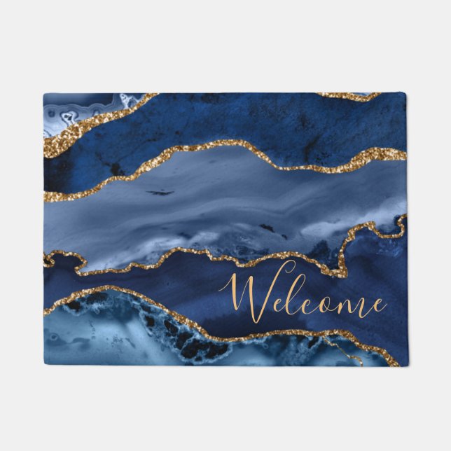 Paillasson Marine Blue et Faux Gold Parties scintillant marbr (Devant)