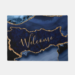 Paillasson Marine Blue et Faux Gold Parties scintillant marbr