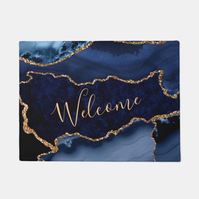 Paillasson Marine Blue et Faux Gold Parties scintillant marbr (Devant)